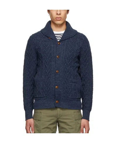 Rrl Blue Front Button Cardigan In Black