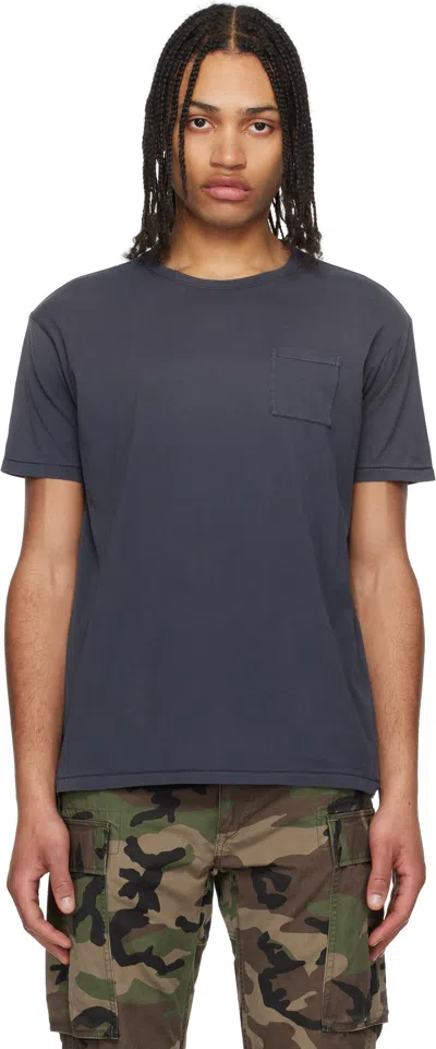Rrl Blue Garment-dyed Pocket T-shirt In Blue 1