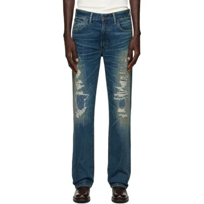 Rrl Blue High Slim Distressed Jeans In Animal Print