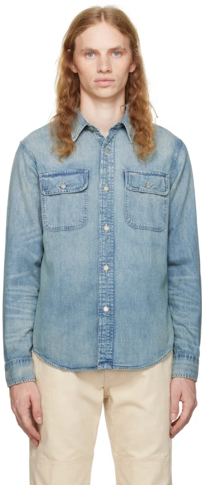 Rrl Blue Indigo-dyed Denim Shirt In Clearfield Wash
