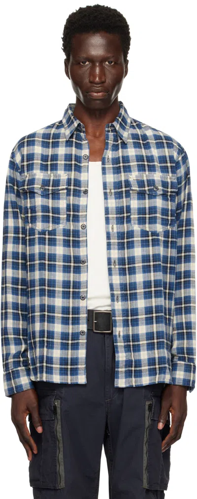 Rrl Blue Plaid Twill Shirt In Rl-722 Blue Multi