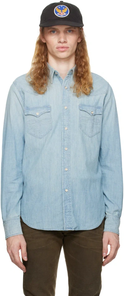 Rrl Blue Slim Fit Chambray Western Shirt In Davey Wash