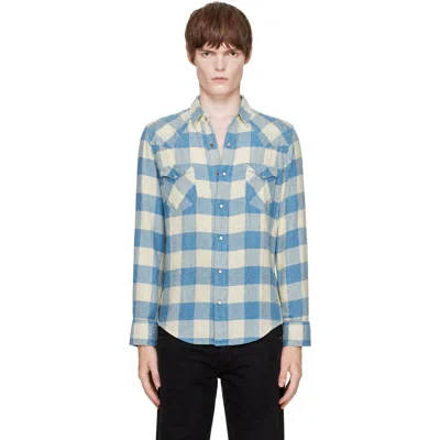 Rrl Blue Slim Fit Indigo Plaid Western Shirt In Rl 158 Indigo Cream