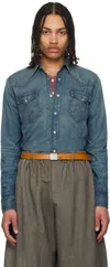 Rrl Blue Slim Fit Western Denim Shirt In Dark Wash