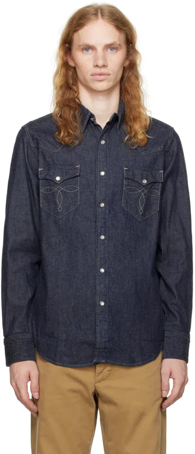 Rrl Blue Slim Fit Western Denim Shirt In Rinse