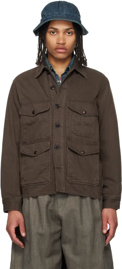 Rrl Brown Elmore Cruiser Denim Overshirt In Dark Brown