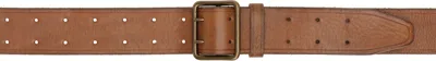Rrl Brown Hand-burnished Leather Double-prong Belt In Vintage Brown