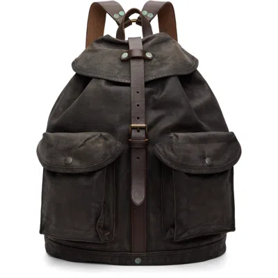 Rrl Brown Leather Rucksack Backpack In Black Over Brown