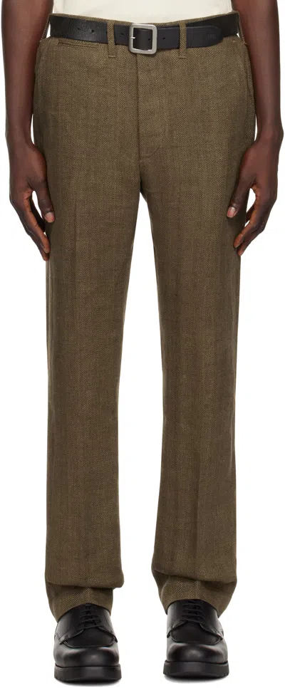 Rrl Brown Linen Herringbone Officer's Trousers