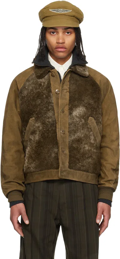 Rrl Brown Paneled Roughout Suede Shearling Jacket In Vintage Brown