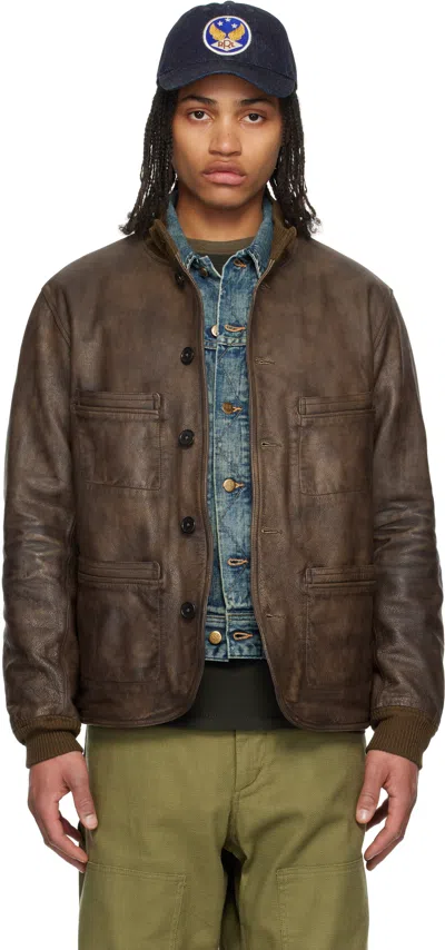 Rrl Brown Parkhurst Leather Jacket In Vintage Brown