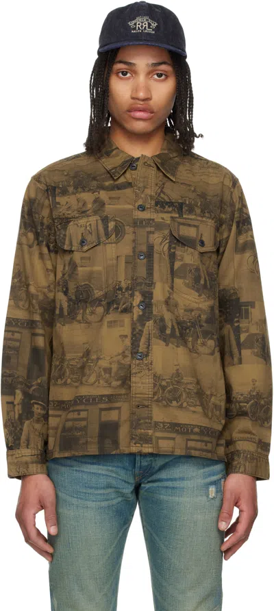 Rrl Brown Photo-print Twill Shirt In Rl-740 Tan Multi