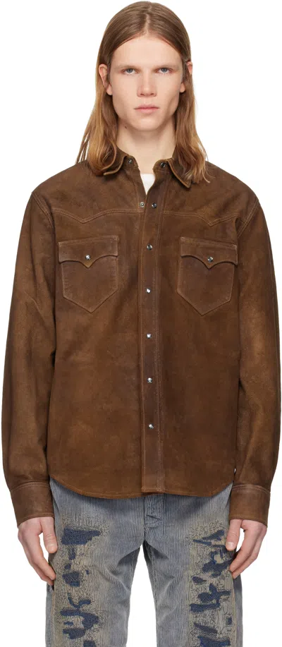 Rrl Brown Roughout Suede Western Shirt Leather Jacket