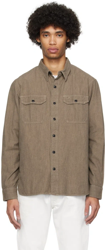 Rrl Brown Spread Collar Shirt In Grey Jaspe