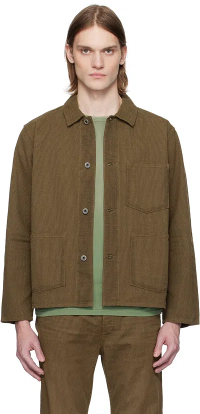 Rrl Brown Striped Twill Utility Jacket In Vintage Brown