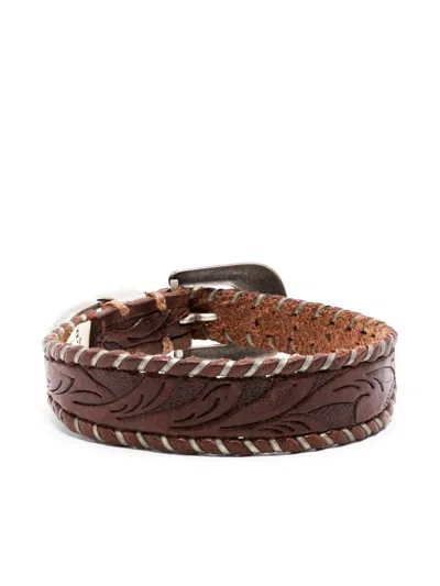 Rrl Buckle Leather Bracelet In Brown