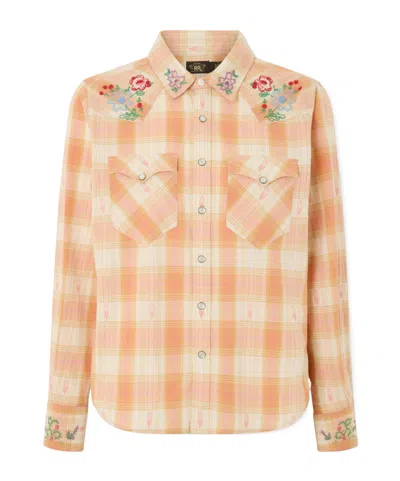 Rrl Buffalo Embroidered Checked Cotton Shirt In Gold