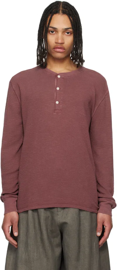 Rrl Burgundy Garment-dyed Waffle-knit Henley In Wine
