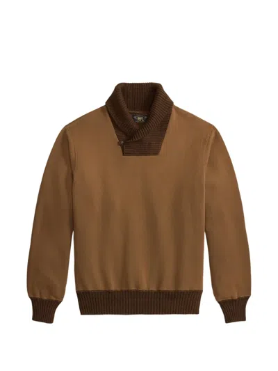 Rrl Button Ribbed-collar Sweatshirt In Brown