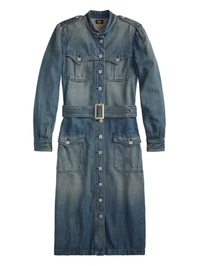 Rrl Buttoned Belted Denim Dress In Blue
