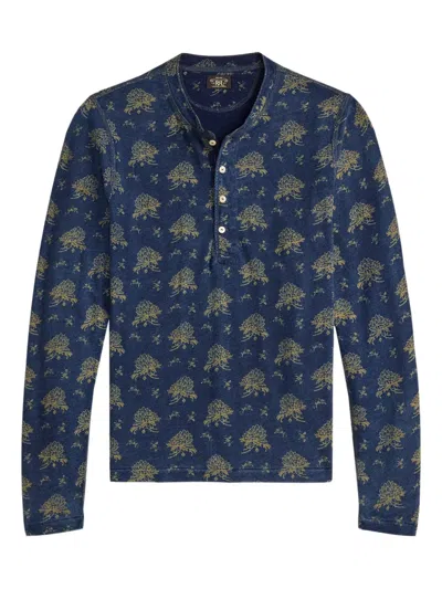 Rrl Buttoned Floral Long-sleeved T-shirt In Blue