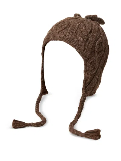Rrl Cable-knit Trapper Hat In Brown