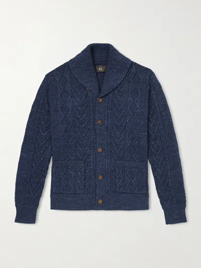 Rrl Navy Aran-knit Cotton Cardigan In Blue