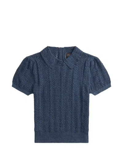 Rrl Cable-knit Puff-sleeve Sweater In Blue