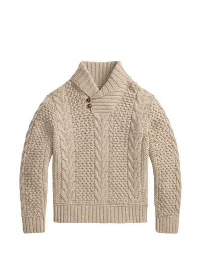 Rrl Cable-knit Shawl-collar Sweater In Neutral