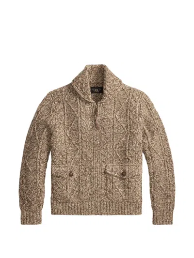 Rrl Cable-knit Zip Cardigan In Brown
