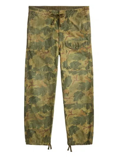 Rrl Camouflage Drawstring-fastening Trousers In Green