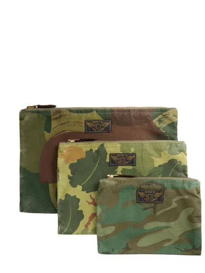 Rrl Camouflage Zip Pouch (pack Of Three) In Green