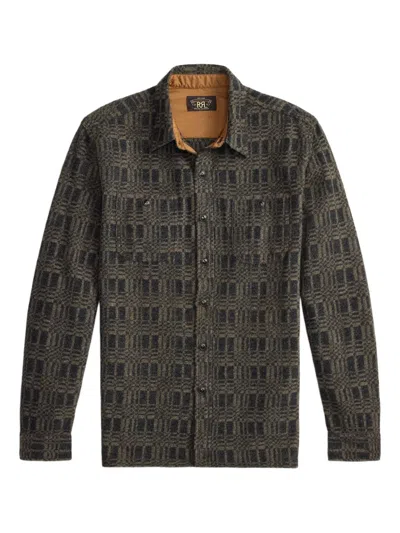 Rrl Check Button Overshirt In Gray