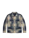 Rrl Check Button Wool Shirt In Blue