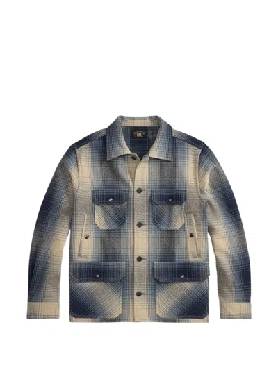 Rrl Check Button Wool Shirt In Blue