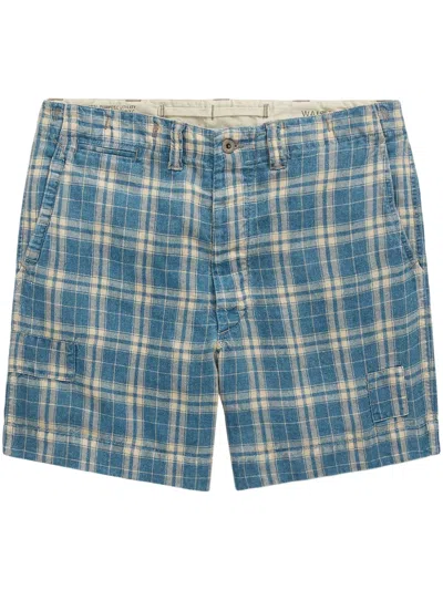 Rrl Check-print Linen Shorts In Blue
