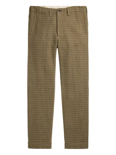 Rrl Check-print Tapered Trousers In Brown