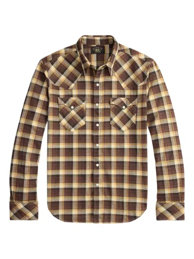 Rrl Checked Long-sleeved Shirt In Brown