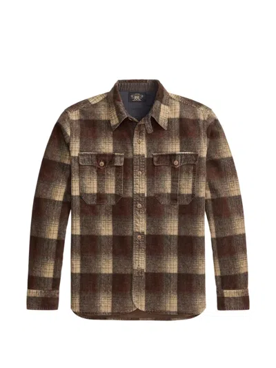 Rrl Checked Long-sleeved Shirt In Brown