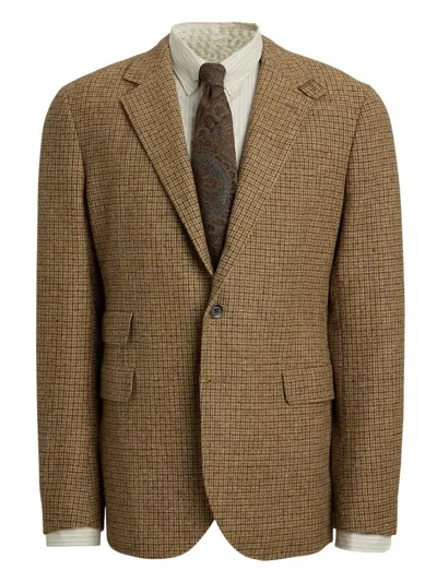Rrl Checked Wool Elbow-patch Blazer In Brown