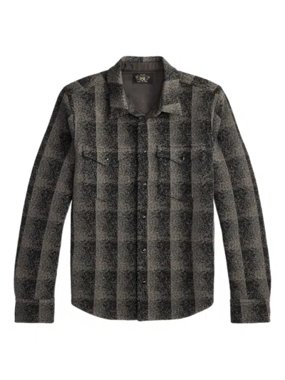 Rrl Checked Wool Overshirt In Black