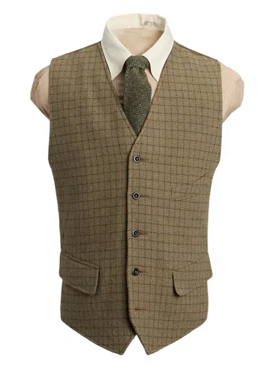 Rrl Checked Wool Waistcoat In Brown