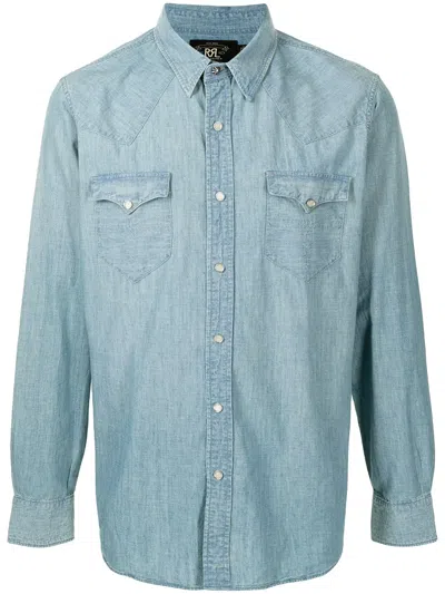 Rrl Button Down Collar Shirt Chest Pockets In Blue