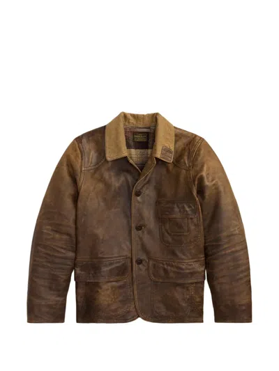 Rrl Corduroy-collar Leather Jacket In Brown