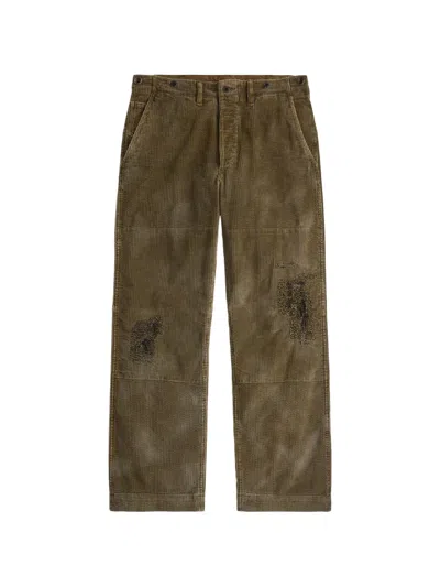 Rrl Distressed Corduroy Trousers In Green