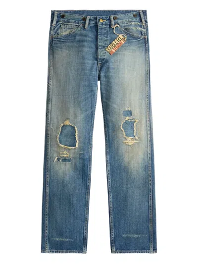 Rrl Distressed Cotton Jeans In Blue