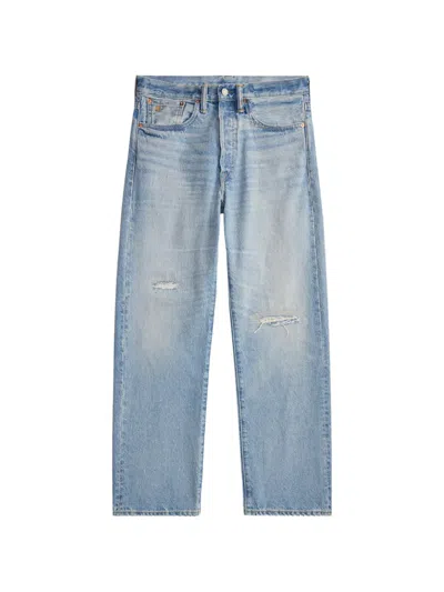 Rrl Distressed Jeans In Blue
