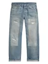 Rrl Distressed Patchwork Jeans In Blue