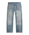 Rrl Distressed Patchwork Jeans In Blue