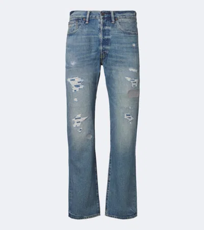 Rrl Distressed Straight Jeans In Blue